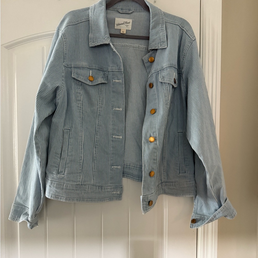 Universal Thread Blue Striped Denim Jacket with Gold Buttons